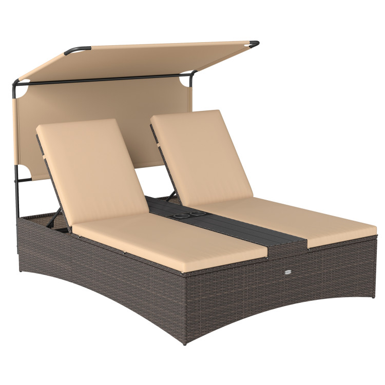 Outdoor Daybed with Adjustable Backrests 2-Person PE Rattan Patio Bed