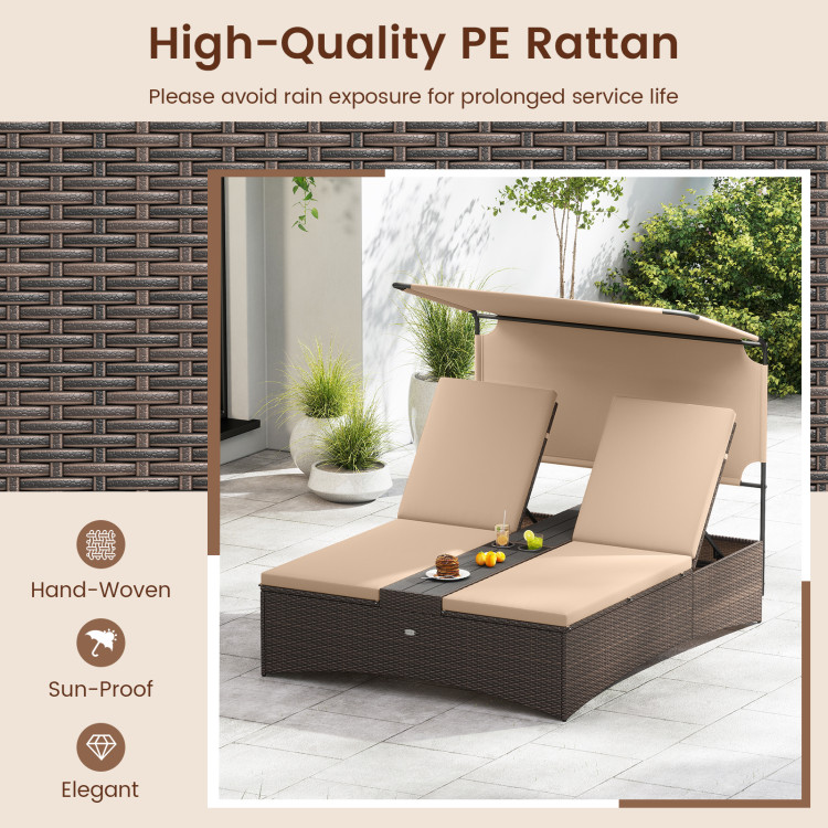 Outdoor Daybed with Adjustable Backrests 2-Person PE Rattan Patio Bed - Image 6