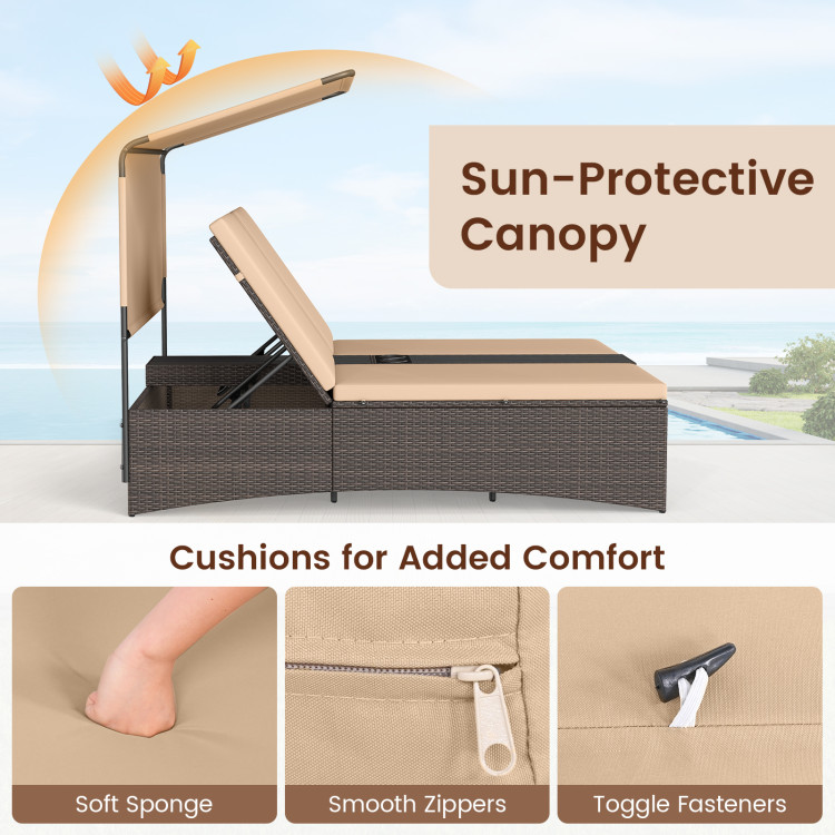 Outdoor Daybed with Adjustable Backrests 2-Person PE Rattan Patio Bed - Image 8