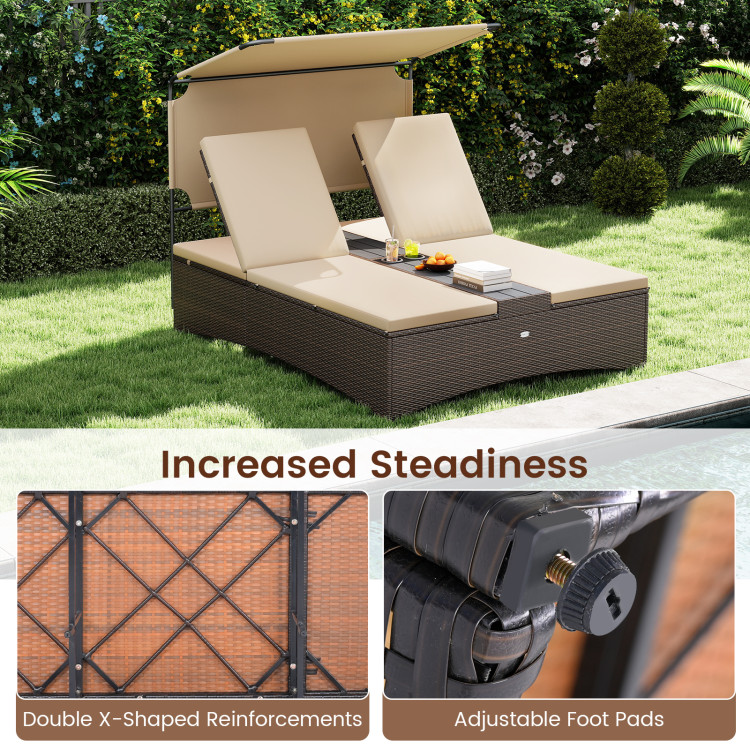 Outdoor Daybed with Adjustable Backrests 2-Person PE Rattan Patio Bed - Image 9