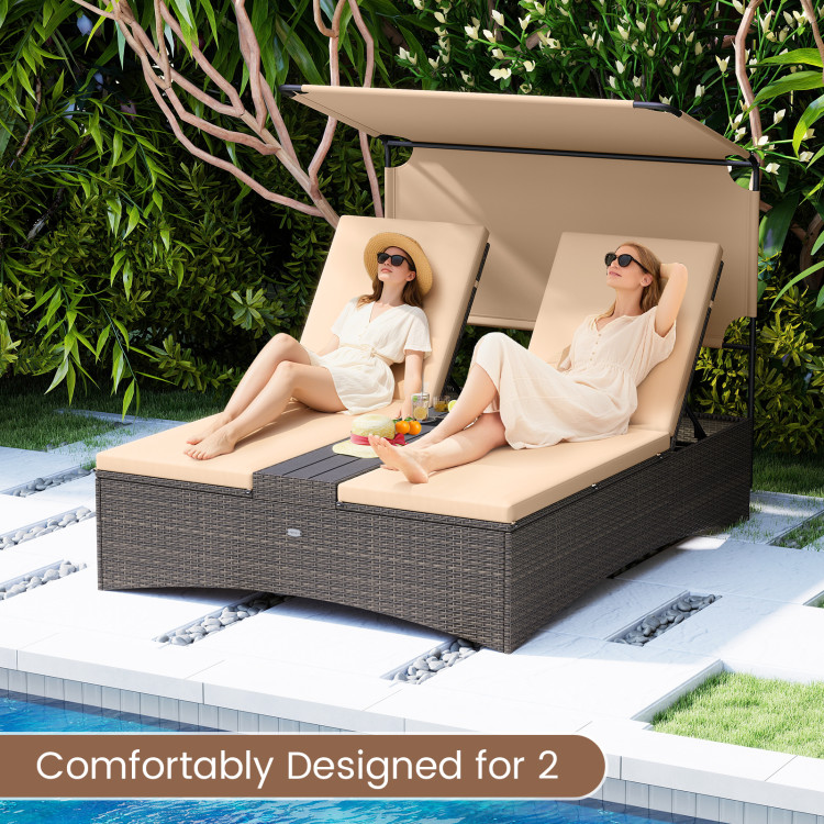 Outdoor Daybed with Adjustable Backrests 2-Person PE Rattan Patio Bed - Image 10