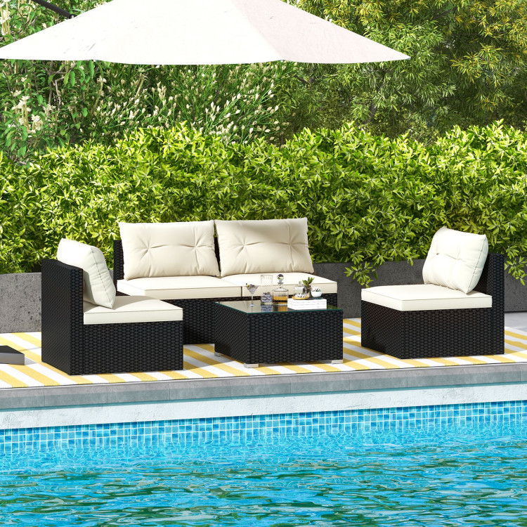 5 Pieces Outdoor Patio Furniture Set with Cushions and Coffee Table - Image 2
