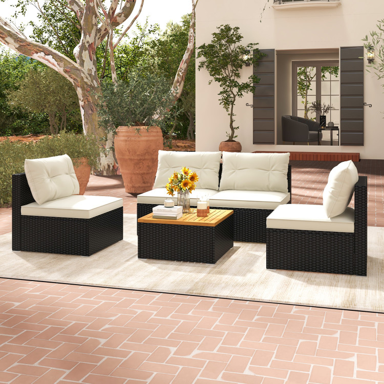 5 Piece Outdoor Furniture Set with Solid Tabletop and Soft Cushions - Image 3