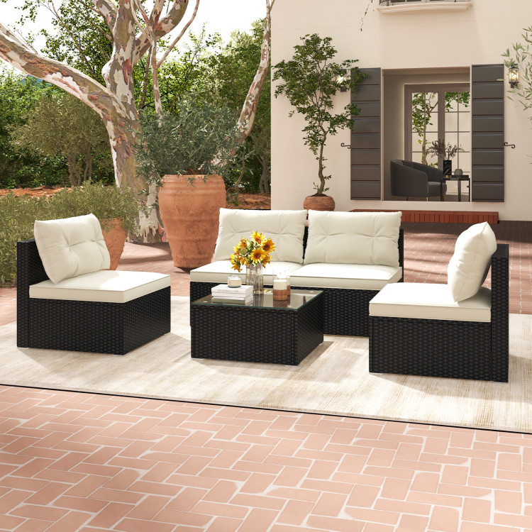 5 Pieces Outdoor Patio Furniture Set with Cushions and Coffee Table - Image 3