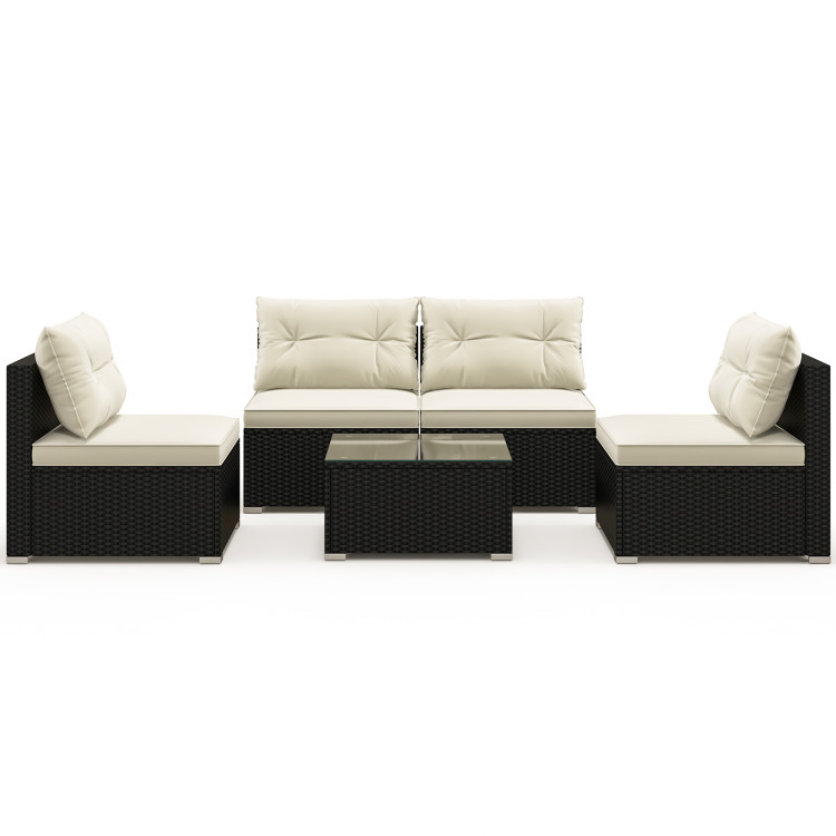 5 Pieces Outdoor Patio Furniture Set with Cushions and Coffee Table