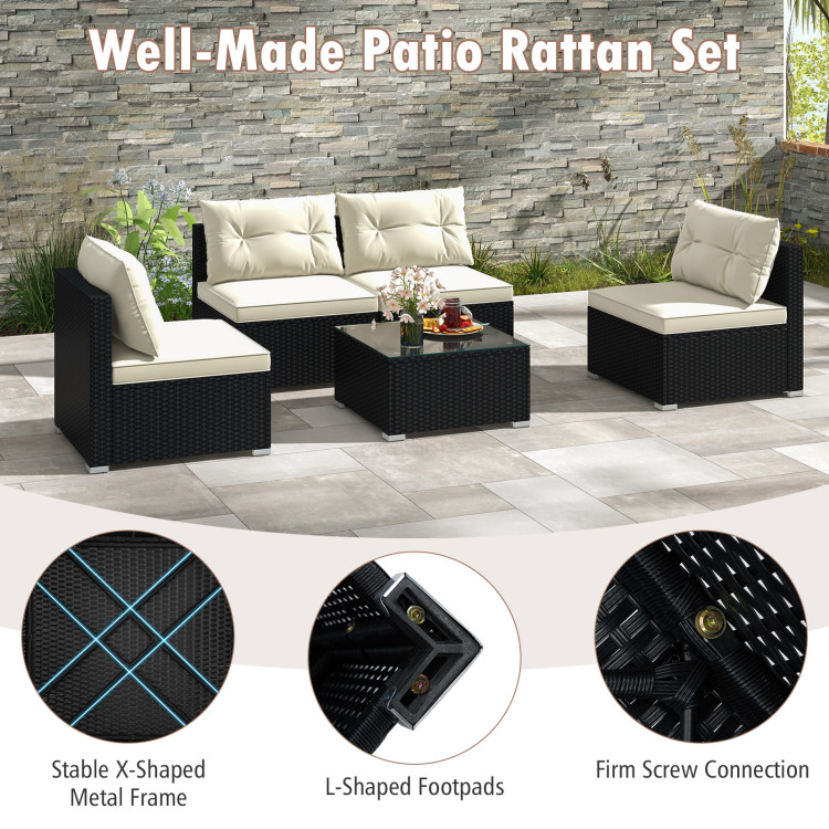 5 Pieces Outdoor Patio Furniture Set with Cushions and Coffee Table - Image 9