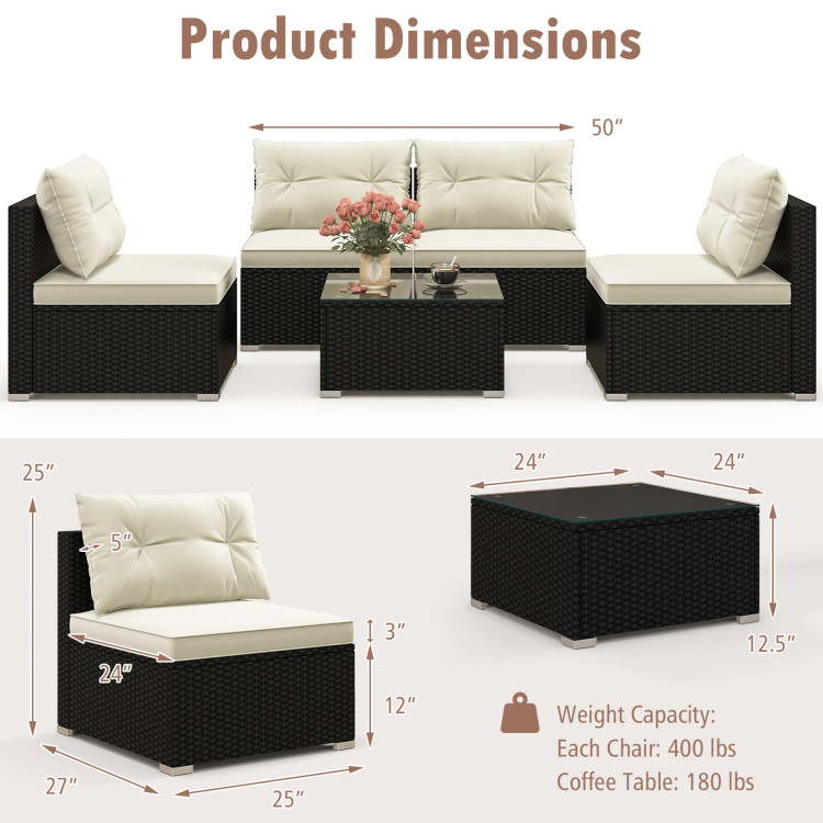 5 Pieces Outdoor Patio Furniture Set with Cushions and Coffee Table - Image 5