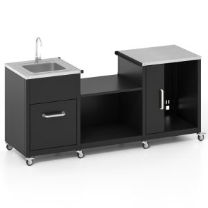 Outdoor Grill Table with Sink and Drainage Heavy Duty Metal Grill Cart