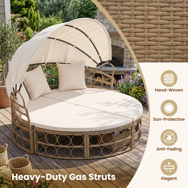 Outdoor Patio Daybed with Retractable Canopy and Cushions Yellow Wicker Rattan Furniture Set - Image 8
