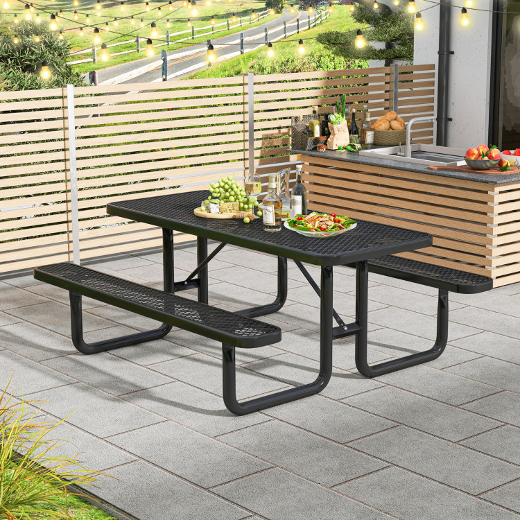 Outdoor Picnic Table and Bench Set for 8 Person with Seats and Mesh Grid - Image 2