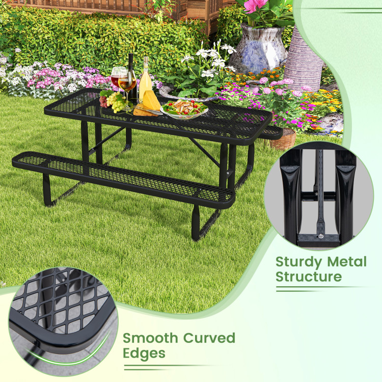 Outdoor Picnic Table and Bench Set for 8 Person with Seats and Mesh Grid - Image 10