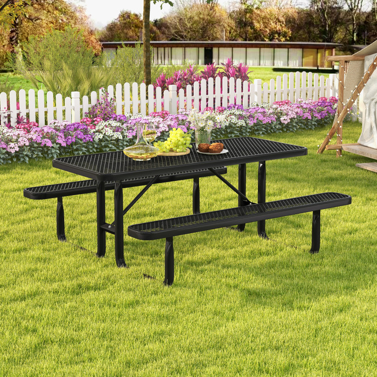 Outdoor Picnic Table and Bench Set for 8 Person with Seats and Mesh Grid - Image 3