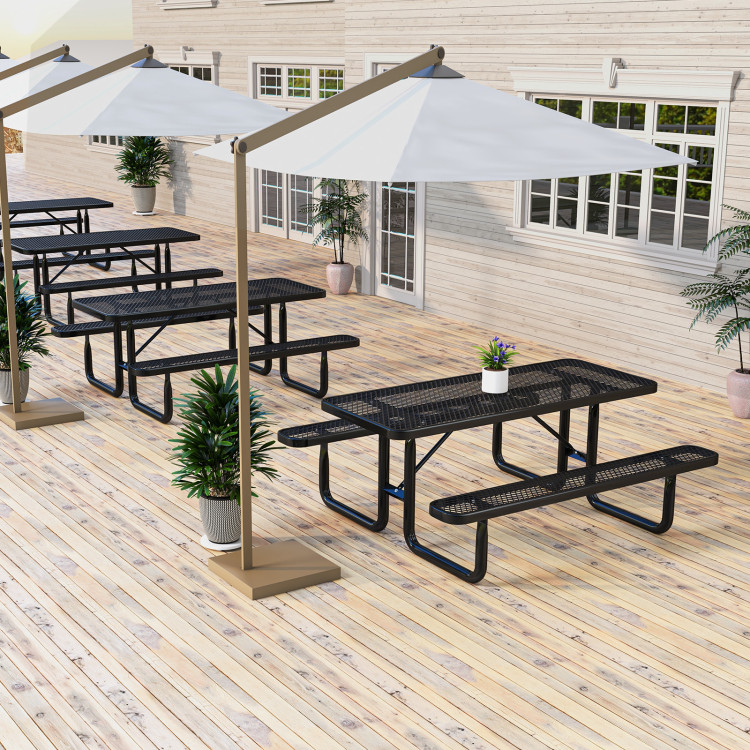 Outdoor Picnic Table and Bench Set for 8 Person with Seats and Mesh Grid - Image 6