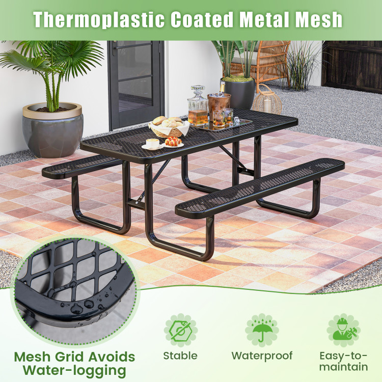 Outdoor Picnic Table and Bench Set for 8 Person with Seats and Mesh Grid - Image 7