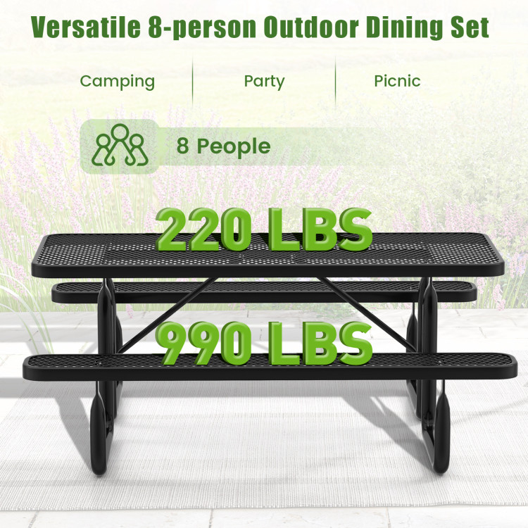 Outdoor Picnic Table and Bench Set for 8 Person with Seats and Mesh Grid - Image 8