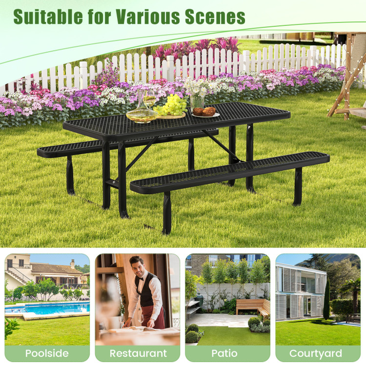 Outdoor Picnic Table and Bench Set for 8 Person with Seats and Mesh Grid - Image 9