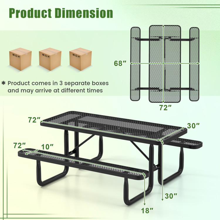 Outdoor Picnic Table and Bench Set for 8 Person with Seats and Mesh Grid - Image 5