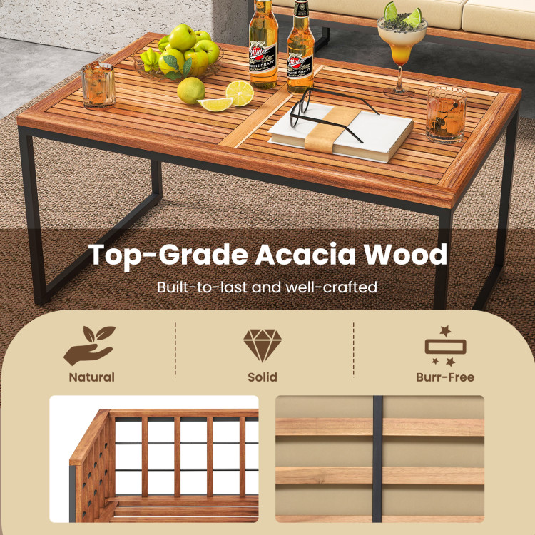 4 Pieces Acacia Wood Outdoor Sofa Set for Balcony, Porch, Backyard, Poolside - Image 7