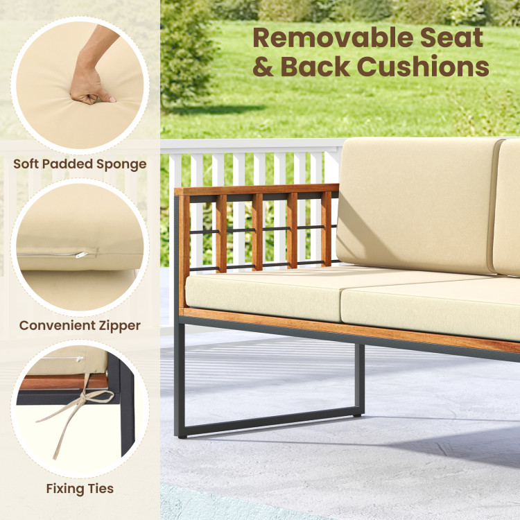 4 Pieces Acacia Wood Outdoor Sofa Set for Balcony, Porch, Backyard, Poolside - Image 8
