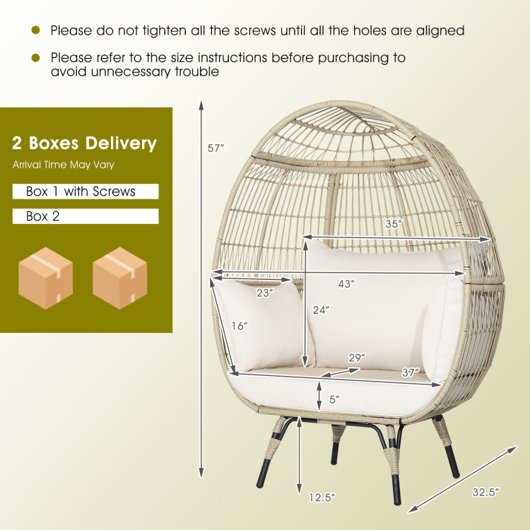 Oversized Rattan Egg Lounge Chair & 2-Seat Rattan Sofa with Cushions - Image 6