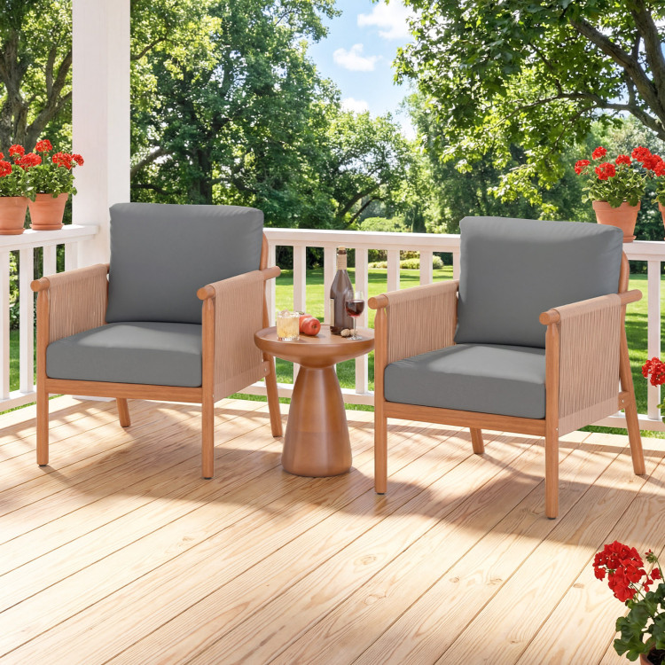 Patio Acacia Wood Chair Set of 4 with Woven Rope Armrests and Seat Back Cushions for Backyard - Image 3