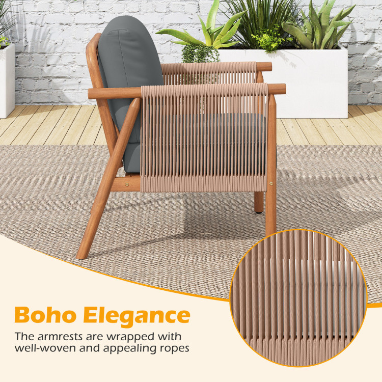 Patio Acacia Wood Chair Set of 4 with Woven Rope Armrests and Seat Back Cushions for Backyard - Image 6