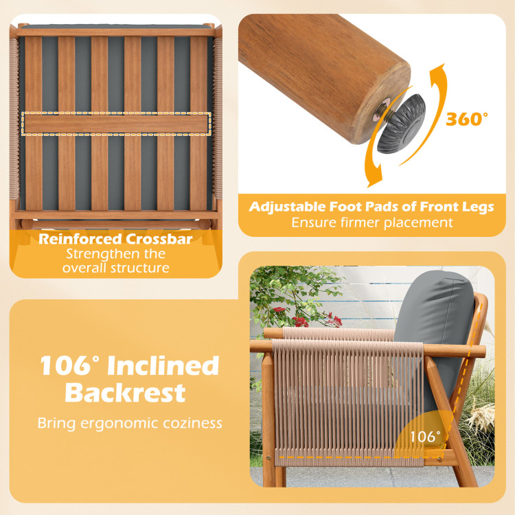 Patio Acacia Wood Chair Set of 4 with Woven Rope Armrests and Seat Back Cushions for Backyard - Image 9