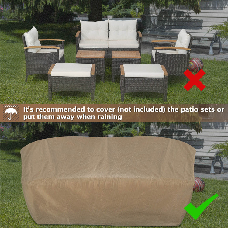 7 Piece Rattan Patio Sofa Set with Acacia Wood Tabletop and Armrests - Image 9