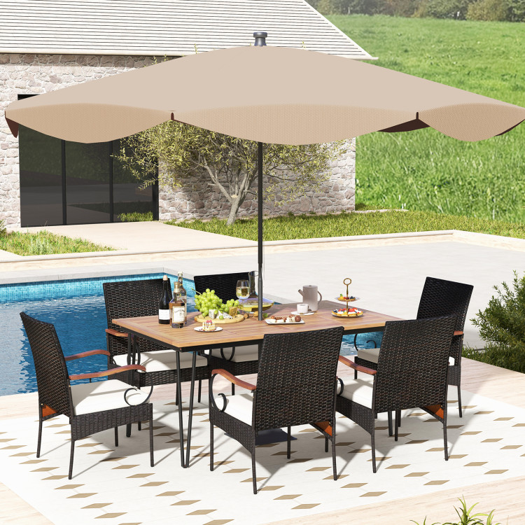 7 Pieces Patio Dining Set with Rattan Armchairs Soft Cushions 2" Umbrella Hole - Image 2