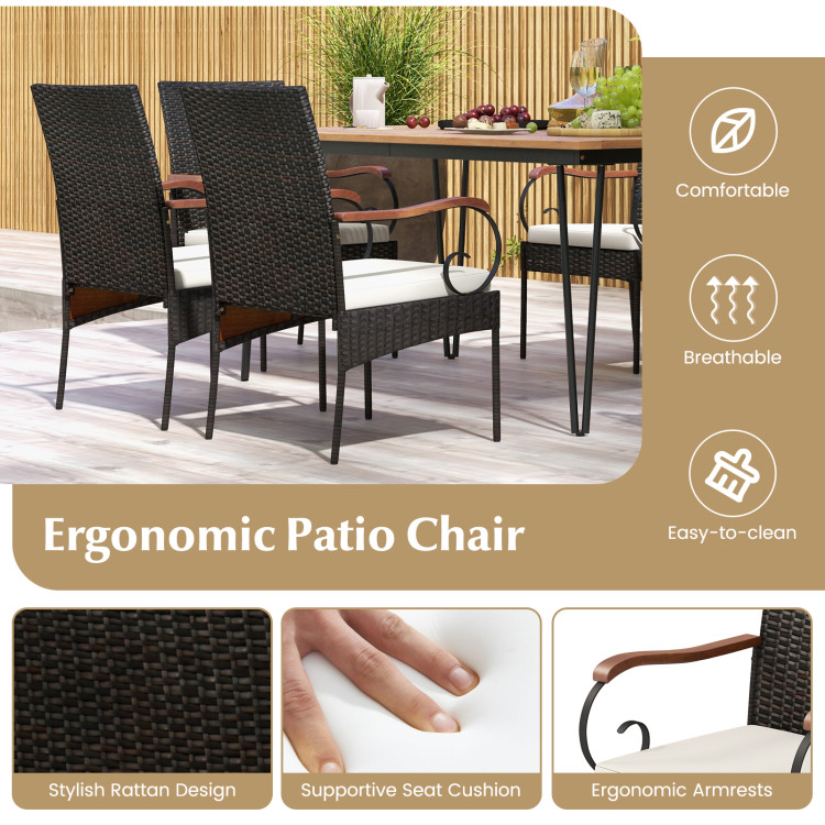 7 Pieces Patio Dining Set with Rattan Armchairs Soft Cushions 2" Umbrella Hole - Image 4
