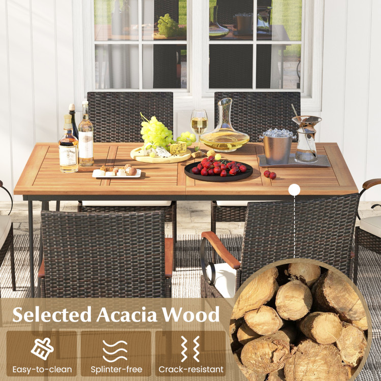 7 Pieces Patio Dining Set with Rattan Armchairs Soft Cushions 2" Umbrella Hole - Image 5