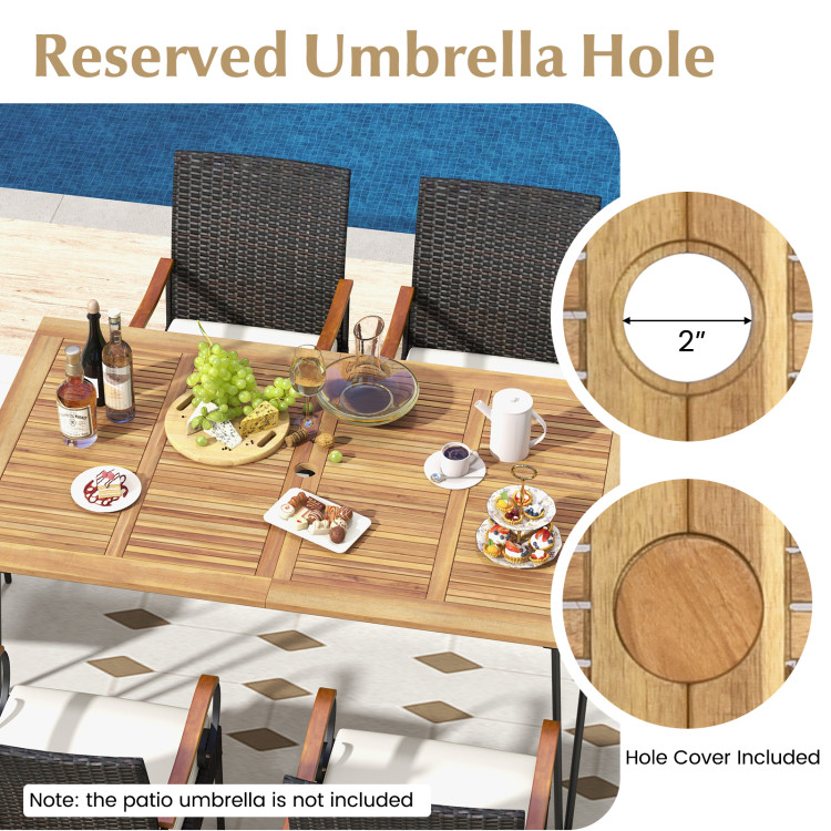 7 Pieces Patio Dining Set with Rattan Armchairs Soft Cushions 2" Umbrella Hole - Image 6