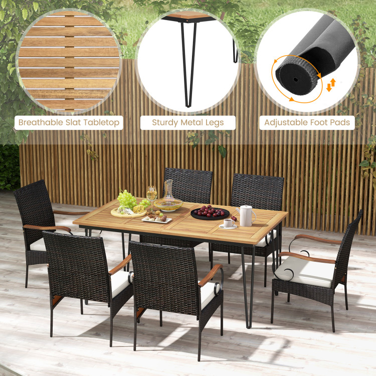 7 Pieces Patio Dining Set with Rattan Armchairs Soft Cushions 2" Umbrella Hole - Image 7