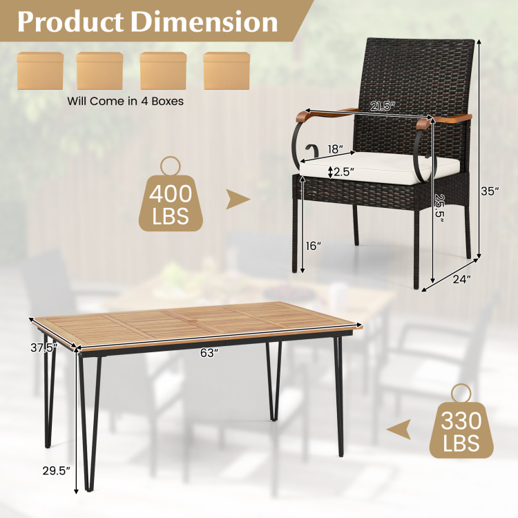 7 Pieces Patio Dining Set with Rattan Armchairs Soft Cushions 2" Umbrella Hole - Image 3