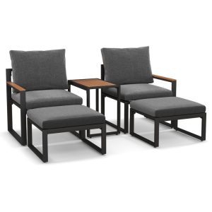 5 Pieces Aluminum Frame Weatherproof Outdoor Conversation Set with Soft Cushions