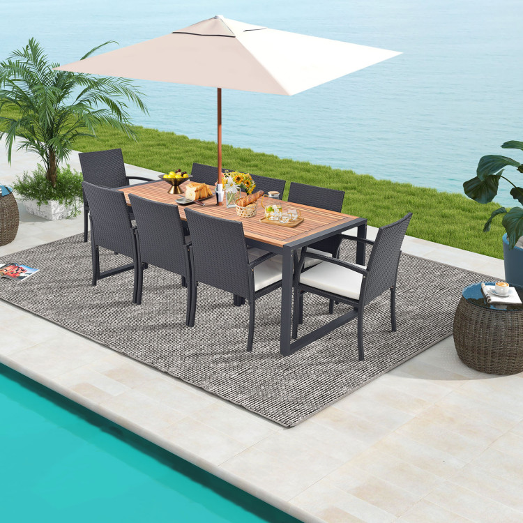 9 Pieces Patio Rattan Dining Set with Acacia Wood Table for Backyard Garden - Image 3
