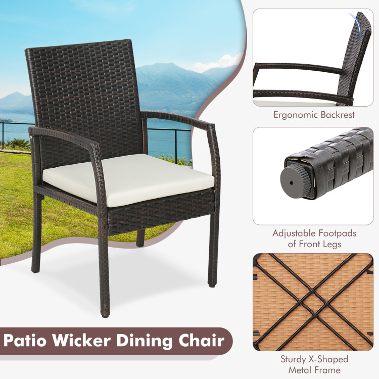 9 Pieces Patio Rattan Dining Set with Acacia Wood Table for Backyard Garden - Image 7