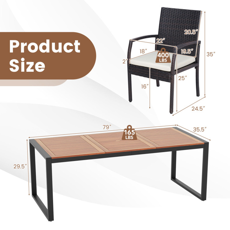 9 Pieces Patio Rattan Dining Set with Acacia Wood Table for Backyard Garden - Image 5