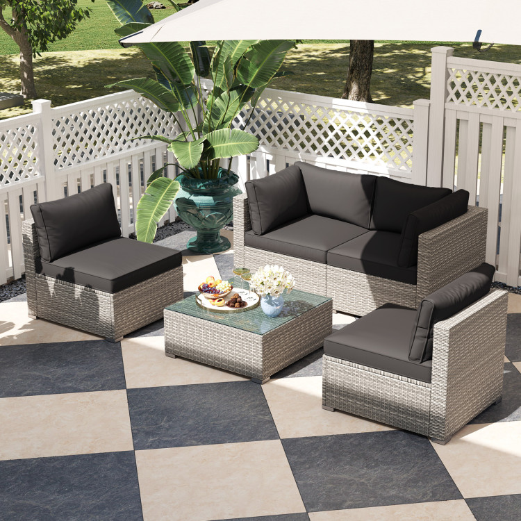 5-Piece Outdoor Patio Sectional Sofa Couch and Glass Coffee Table with Cushions - Image 3