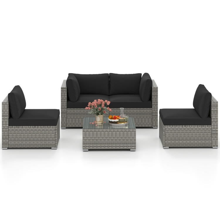 5-Piece Outdoor Patio Sectional Sofa Couch and Glass Coffee Table with Cushions - Image 4