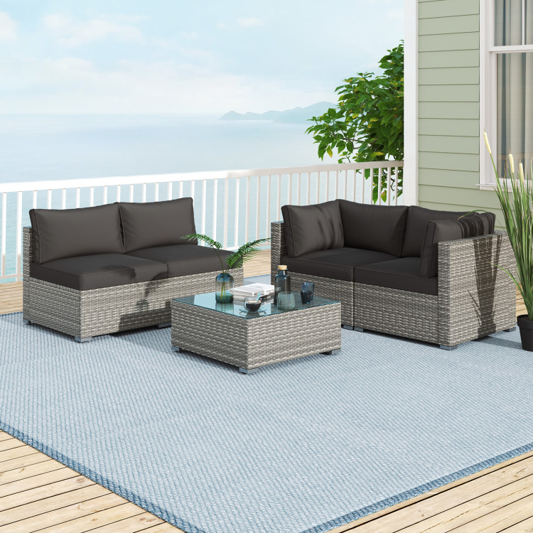 5-Piece Outdoor Patio Sectional Sofa Couch and Glass Coffee Table with Cushions - Image 6