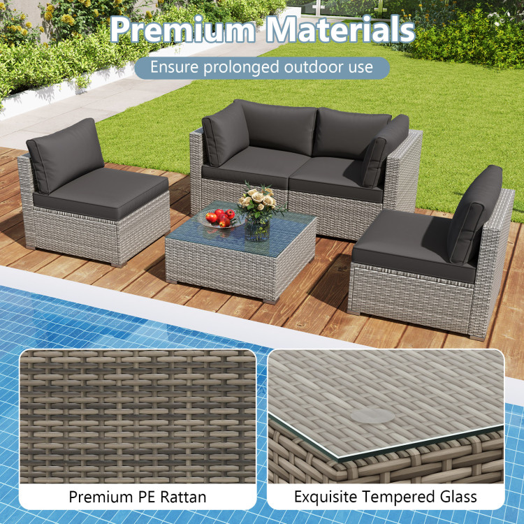 5-Piece Outdoor Patio Sectional Sofa Couch and Glass Coffee Table with Cushions - Image 7