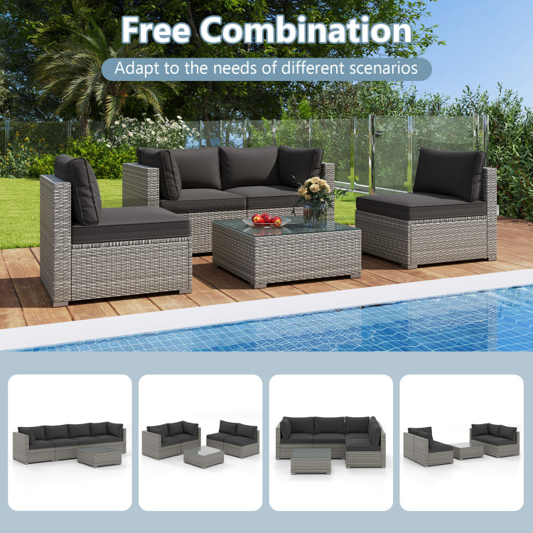 5-Piece Outdoor Patio Sectional Sofa Couch and Glass Coffee Table with Cushions - Image 9