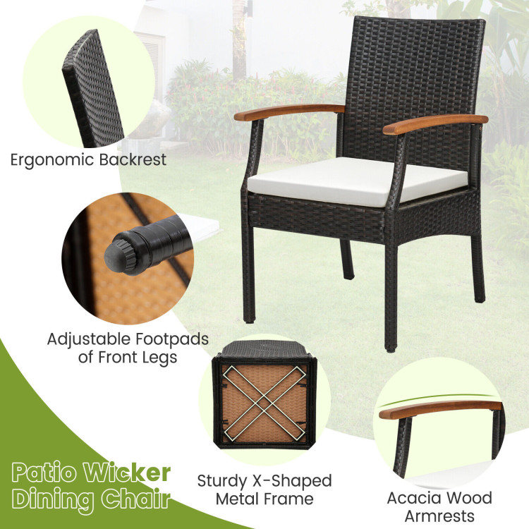 5 Pieces Patio Wicker Cushioned Dining Set with Wood Armrest and Umbrella Hole - Image 10