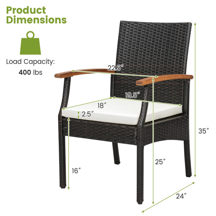 5 Pieces Patio Wicker Cushioned Dining Set with Wood Armrest and Umbrella Hole - Image 5