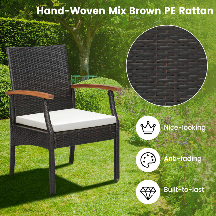 7 Pieces Patio Wicker Cushioned Dining Set with Wood Armrest and Umbrella Hole - Image 6