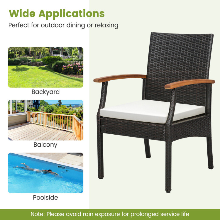 7 Pieces Patio Wicker Cushioned Dining Set with Wood Armrest and Umbrella Hole - Image 8