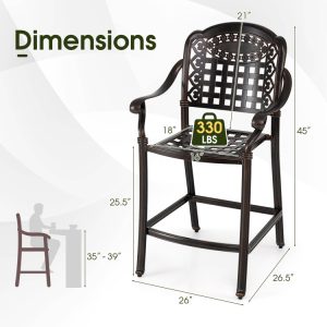 Set of 4 Outdoor Bar Stool 25.5 Inch Counter Height Cast Aluminum Bar Chairs