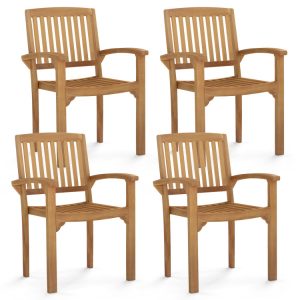 Set of 4 Outdoor Patio Chair with Slatted Seat and Curved Seat