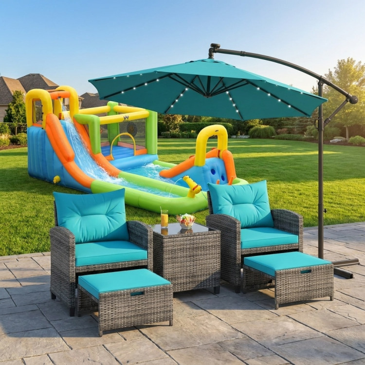 Summer Patio Luxury Bundle: 5-Pc Rattan Furniture Set, 8-in-1 Water Slide & 10ft LED Offset Umbrella - Image 3